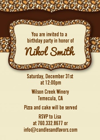 Leopard Brown - Birthday Party Invitations