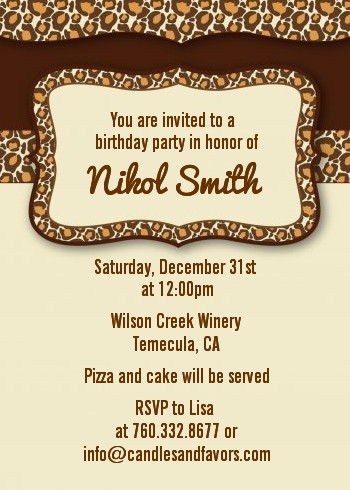 Leopard Brown - Birthday Party Invitations