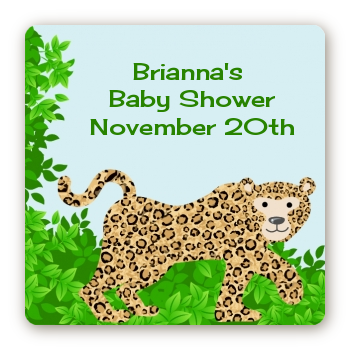 Leopard - Square Personalized Baby Shower Sticker Labels