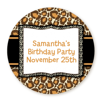  Leopard & Zebra Print - Round Personalized Birthday Party Sticker Labels 