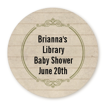  Library Card - Round Personalized Baby Shower Sticker Labels 
