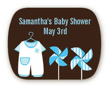 Little Boy Outfit - Personalized Baby Shower Rounded Corner Stickers