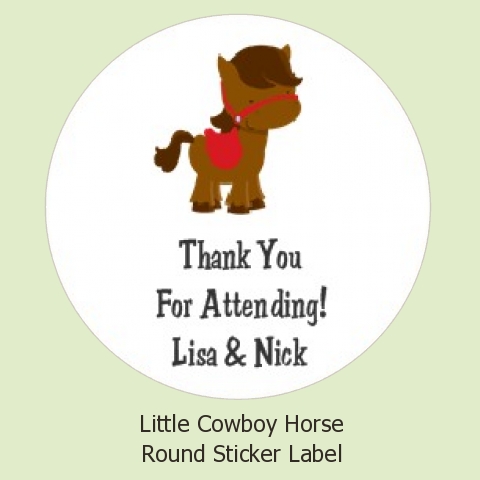  Little Cowboy Horse - Round Personalized Baby Shower Sticker Labels 
