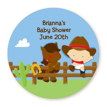  Little Cowboy - Round Personalized Baby Shower Sticker Labels 