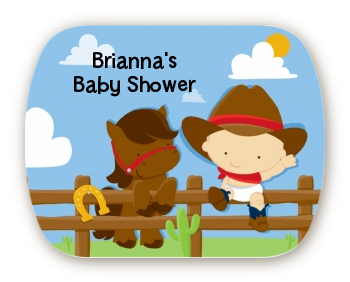 Little Cowboy - Personalized Baby Shower Rounded Corner Stickers