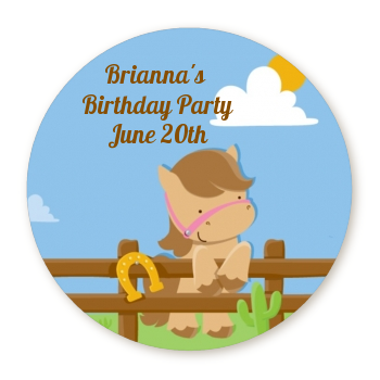  Little Cowgirl Horse - Round Personalized Birthday Party Sticker Labels 