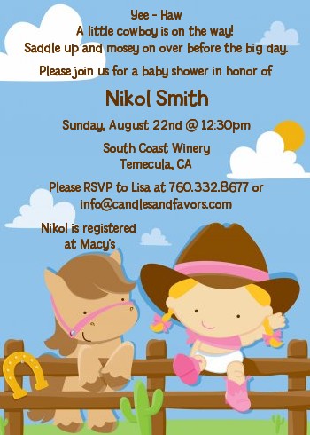 Little Cowgirl - Baby Shower Invitations
