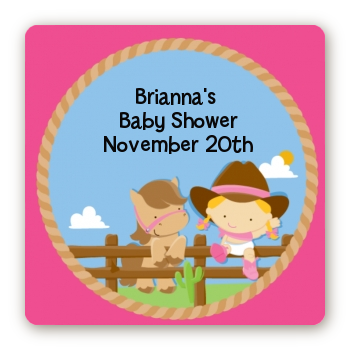 Little Cowgirl - Square Personalized Baby Shower Sticker Labels