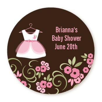  Little Girl Outfit - Round Personalized Baby Shower Sticker Labels 