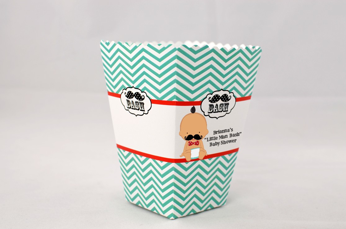  Little Man Mustache - Personalized Baby Shower Popcorn Boxes Caucasian