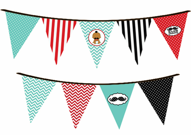  Little Man Mustache - Baby Shower Themed Pennant Set Caucasian