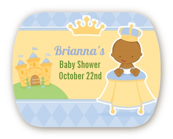 Little Prince African American - Personalized Baby Shower Rounded Corner Stickers