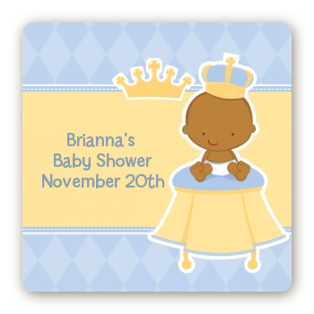 Little Prince African American - Square Personalized Baby Shower Sticker Labels