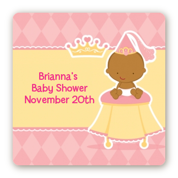 Little Princess African American - Square Personalized Baby Shower Sticker Labels