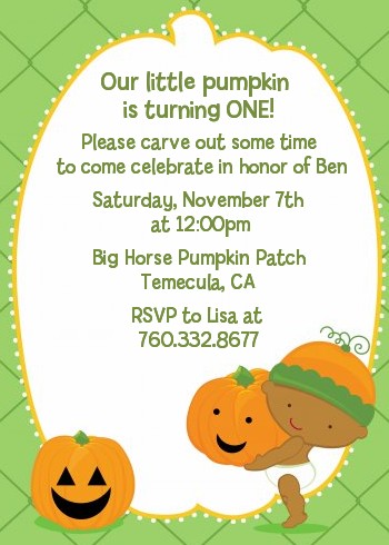 Little Pumpkin African American - Birthday Party Invitations
