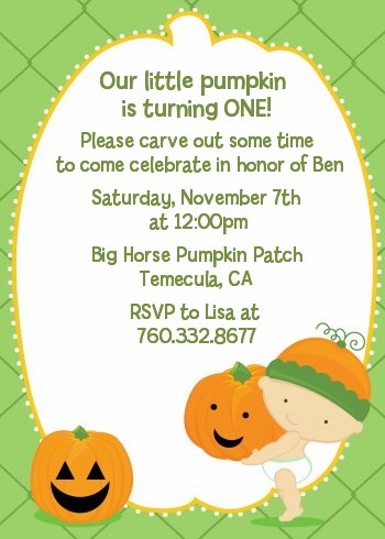 Little Pumpkin Caucasian - Birthday Party Invitations