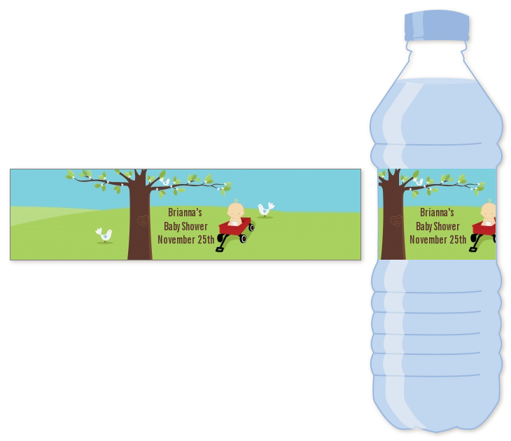  Little Red Wagon - Personalized Baby Shower Water Bottle Labels Caucasian