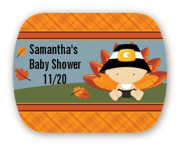 Little Turkey Boy - Personalized Baby Shower Rounded Corner Stickers