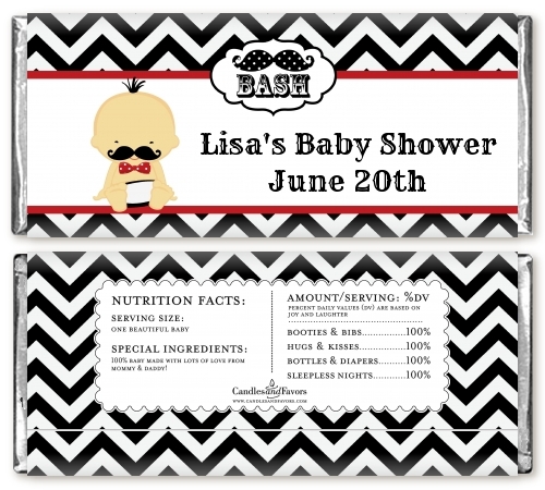  Little Man Mustache Black/Grey - Personalized Baby Shower Candy Bar Wrappers Caucasian