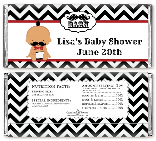  Little Man Mustache Black/Grey - Personalized Baby Shower Candy Bar Wrappers Caucasian
