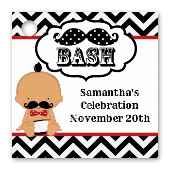  Little Man Mustache Black/Grey - Personalized Baby Shower Card Stock Favor Tags Caucasian