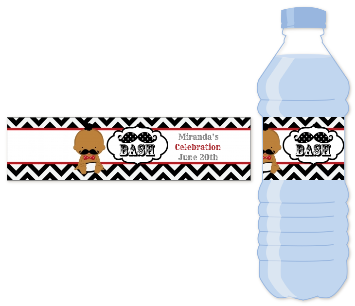  Little Man Mustache Black/Grey - Personalized Baby Shower Water Bottle Labels Caucasian