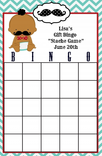  Little Man Mustache - Baby Shower Gift Bingo Game Card Caucasian