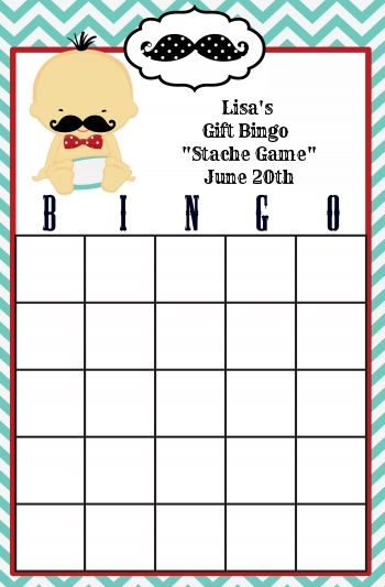  Little Man Mustache - Baby Shower Gift Bingo Game Card Caucasian