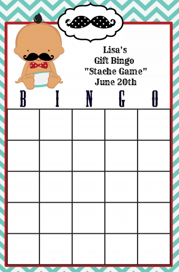  Little Man Mustache - Baby Shower Gift Bingo Game Card Caucasian