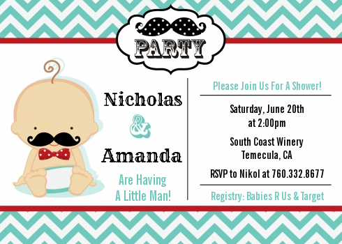  Little Man Mustache - Baby Shower Invitations Caucasian