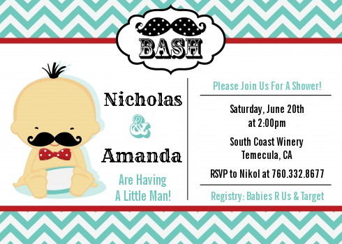  Little Man Mustache - Baby Shower Invitations Caucasian