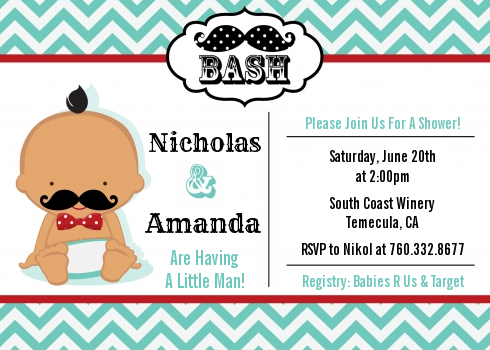  Little Man Mustache - Baby Shower Invitations Caucasian