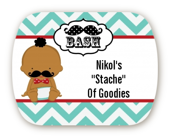  Little Man Mustache - Personalized Baby Shower Rounded Corner Stickers Caucasian