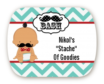  Little Man Mustache - Personalized Baby Shower Rounded Corner Stickers Caucasian