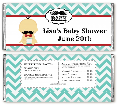  Little Man Mustache - Personalized Baby Shower Candy Bar Wrappers Caucasian