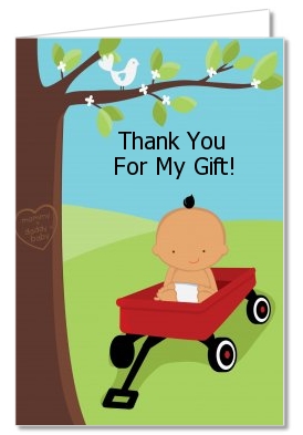  Little Red Wagon - Baby Shower Thank You Cards Caucasian Boy