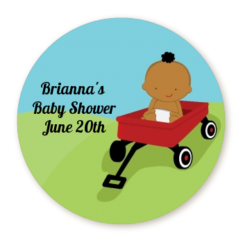  Little Red Wagon - Round Personalized Baby Shower Sticker Labels Caucasian