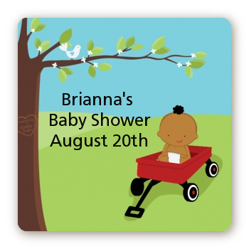  Little Red Wagon - Square Personalized Baby Shower Sticker Labels Caucasian