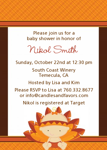  Little Turkey Girl - Baby Shower Invitations 