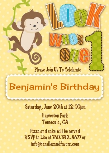 Look Who's Turning One Monkey - Birthday Party Invitations