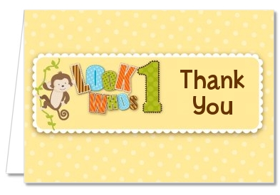Look Who's Turning One Monkey - Birthday Party Thank You Cards