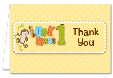 Look Who's Turning One Monkey - Birthday Party Thank You Cards