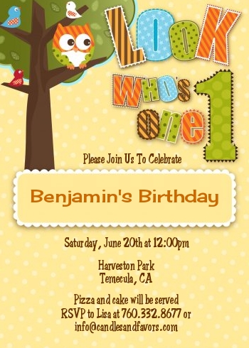 Look Who's Turning One Owl - Birthday Party Invitations