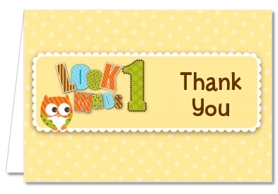 Look Who's Turning One Owl - Birthday Party Thank You Cards