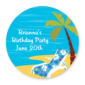  Luau - Round Personalized Birthday Party Sticker Labels 