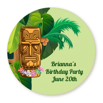  Luau Tiki - Round Personalized Birthday Party Sticker Labels 