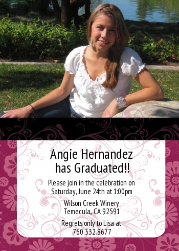 Maroon Floral - Graduation Party Invitations