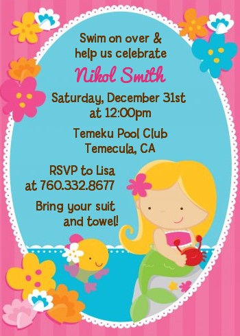 Mermaid Blonde Hair - Birthday Party Invitations