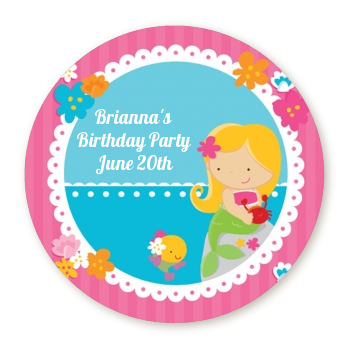  Mermaid Blonde Hair - Round Personalized Birthday Party Sticker Labels 