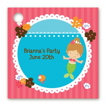 Mermaid Brown Hair - Personalized Birthday Party Card Stock Favor Tags